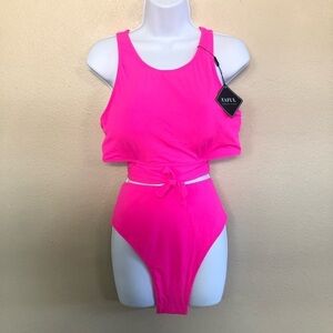 ZAFUL Women's High Waisted Cut Out Tie  Scoop Neck Two Pieces Swimsuit Sz 12-14